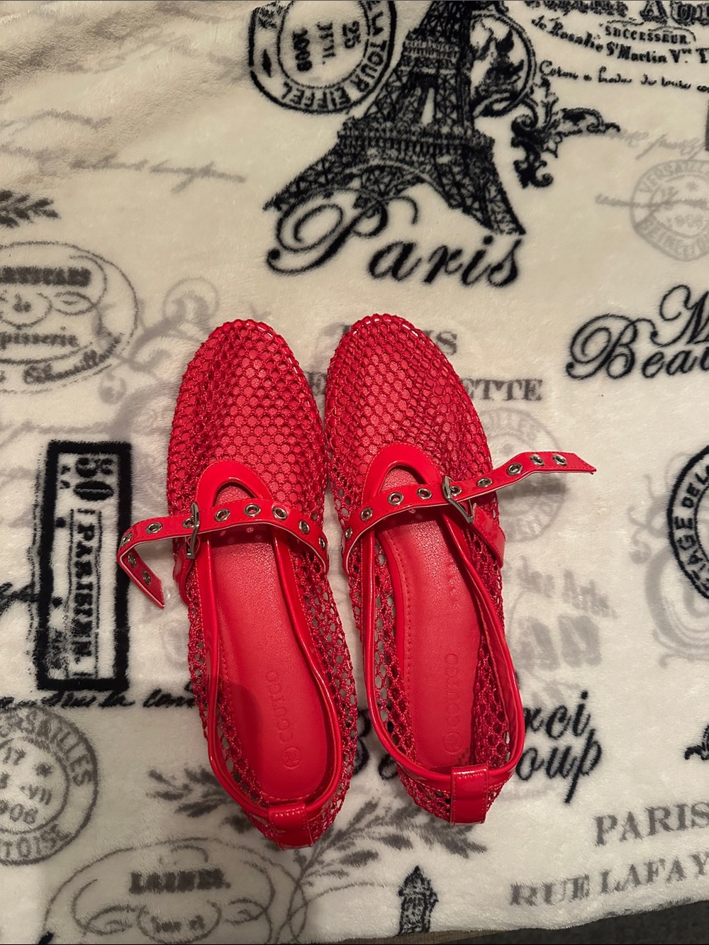 Women's Red Woven Mary Jane Flats with Adjustable Strap